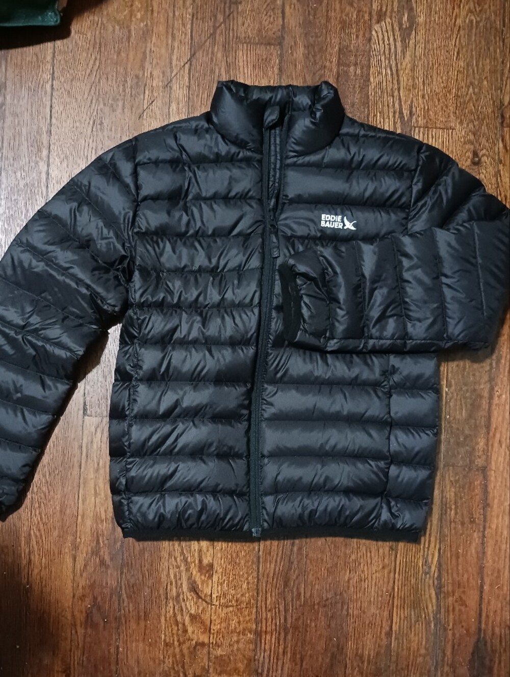 Eddie Bauer KIDS Down Puffer Jacket 650 Packable Style Light Weight Black * Flaw